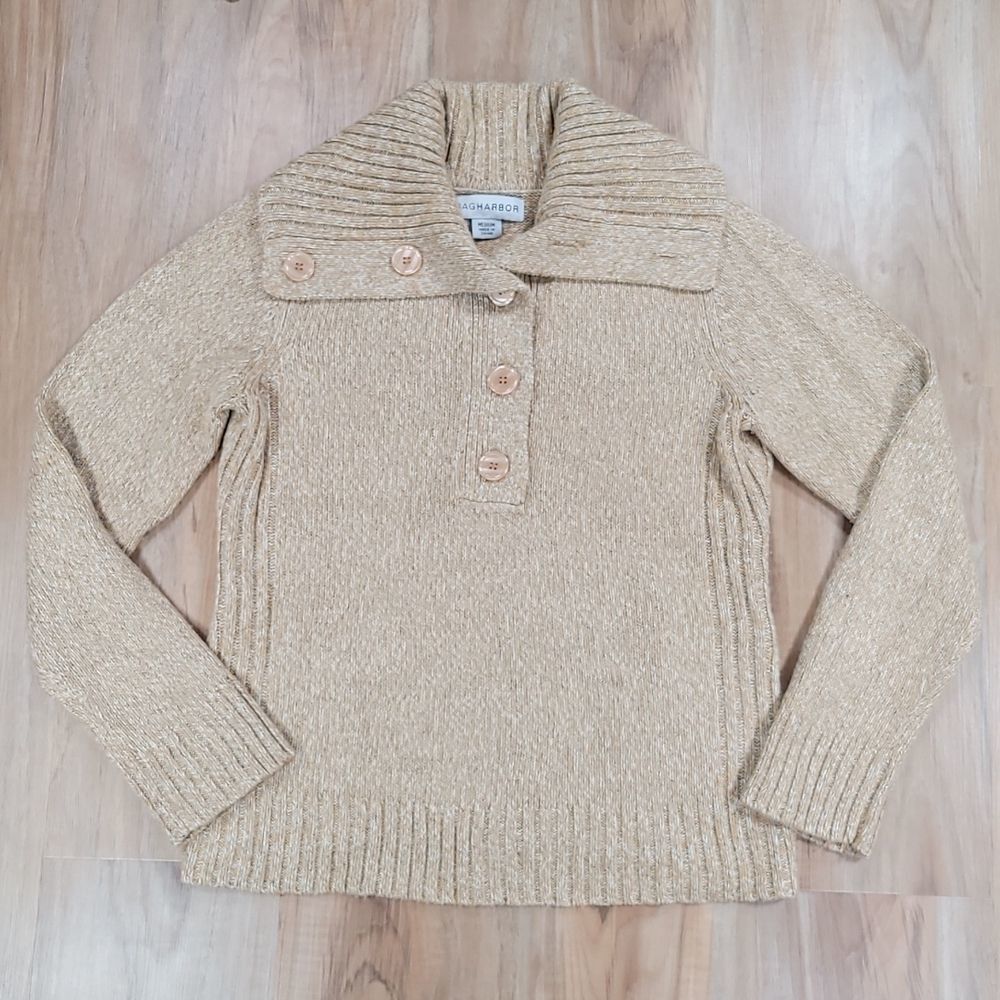 🔹️Vintage Sag Harbor Marled Tan Shawl Collar Sweater Medium